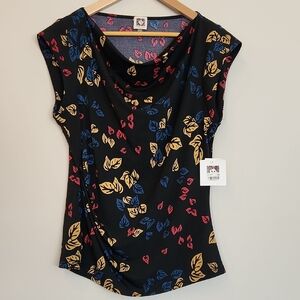 Anne Klein Blouse, Cap Sleeve, Rouched, Size L, NWT